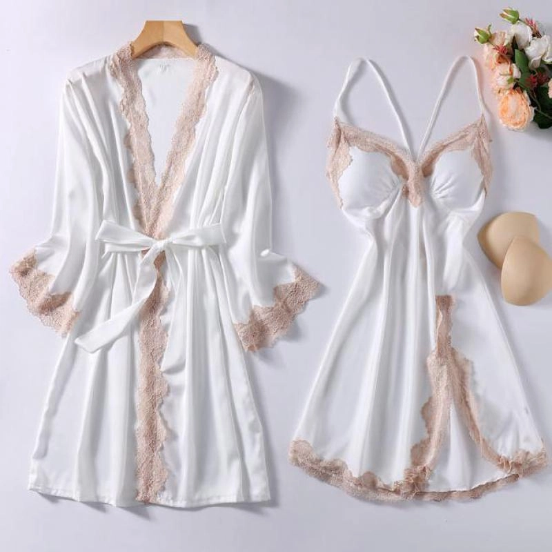 Ensemble kimono et une nuisette en dentelle blanc pour femme – Image 2