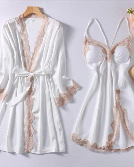 Ensemble kimono et une nuisette en dentelle blanc pour femme