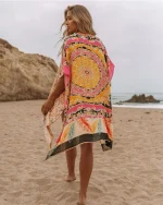 Kimono cache maillot rose bohème pour femmes