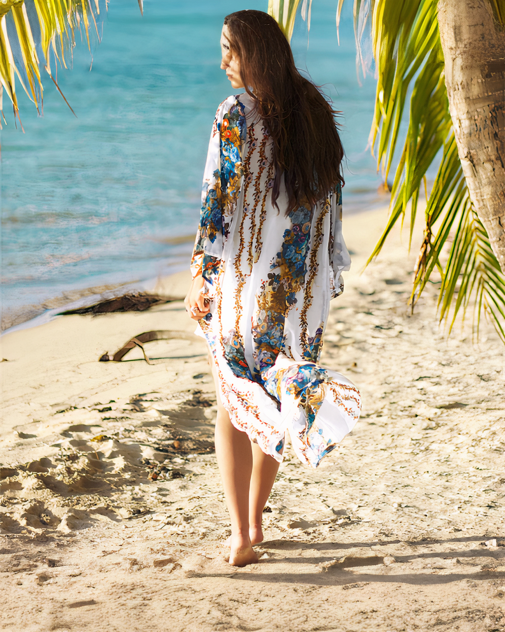 Kimono cardigan de plage fleuri pour femmes – Image 4