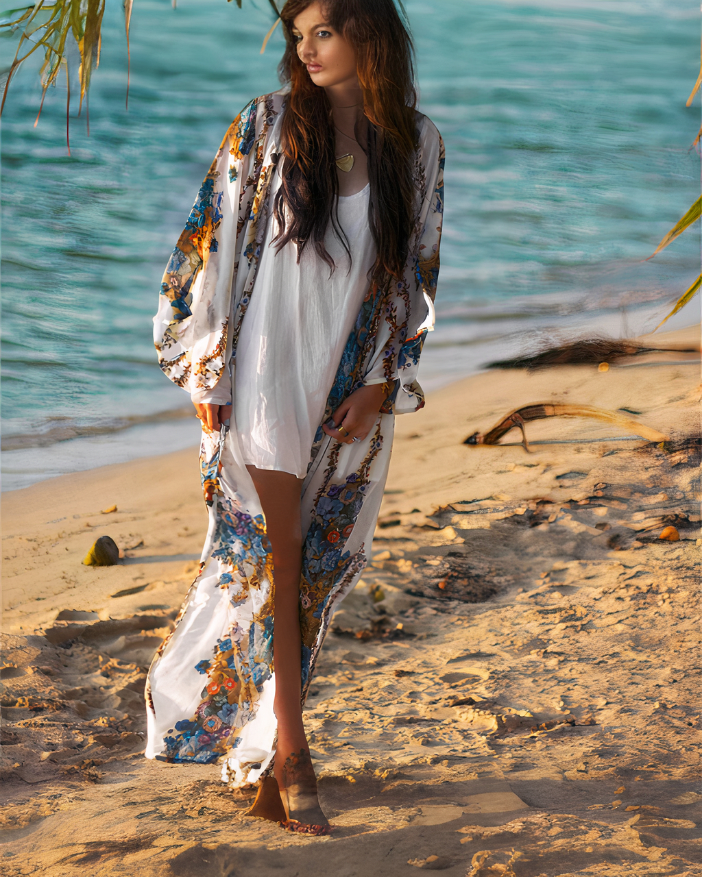 Kimono cardigan de plage fleuri pour femmes – Image 6