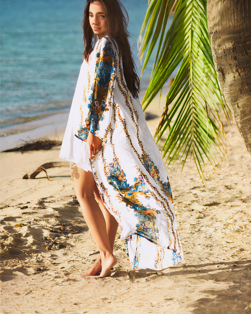 Kimono cardigan de plage fleuri pour femmes – Image 2