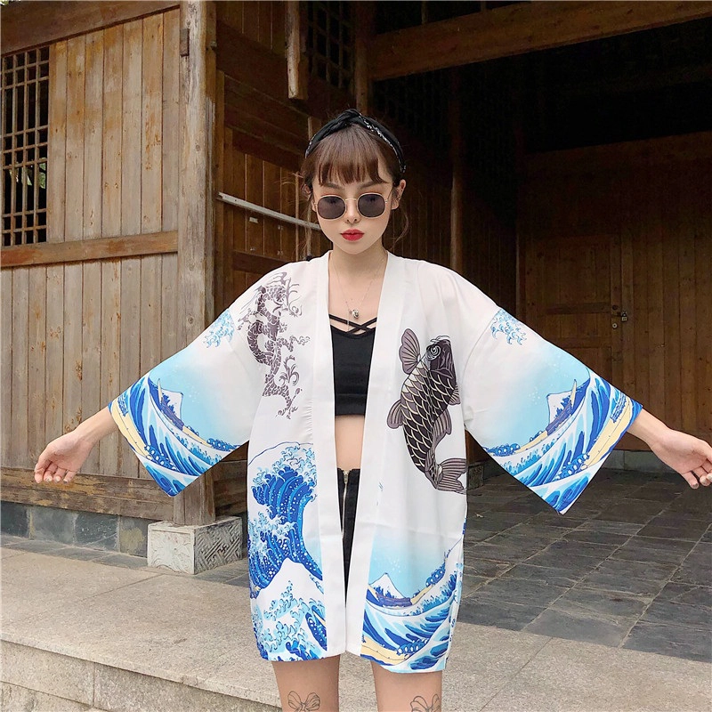 Kimono court bleu ciel pour femme – Image 2