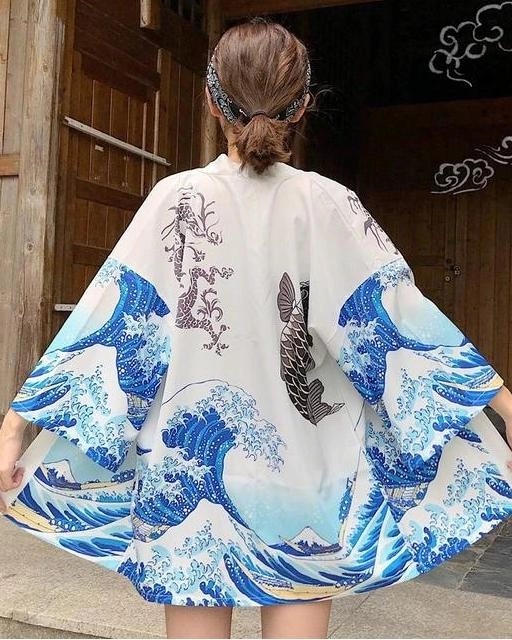 Kimono court bleu ciel pour femme