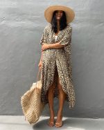 Kimono de plage léopard marron