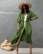 Kimono de plage léopard vert