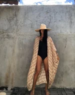 Kimono de plage marron bohème pour femme