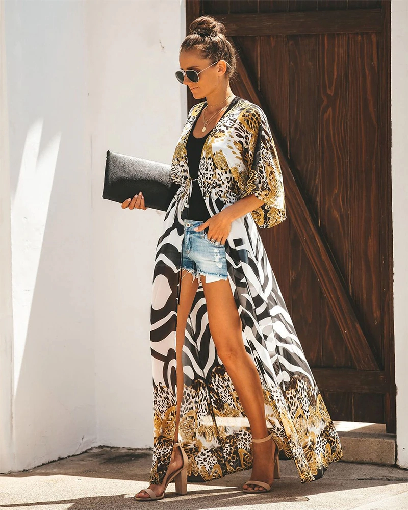 Kimono de plage style bohème imprimés savane – Image 6