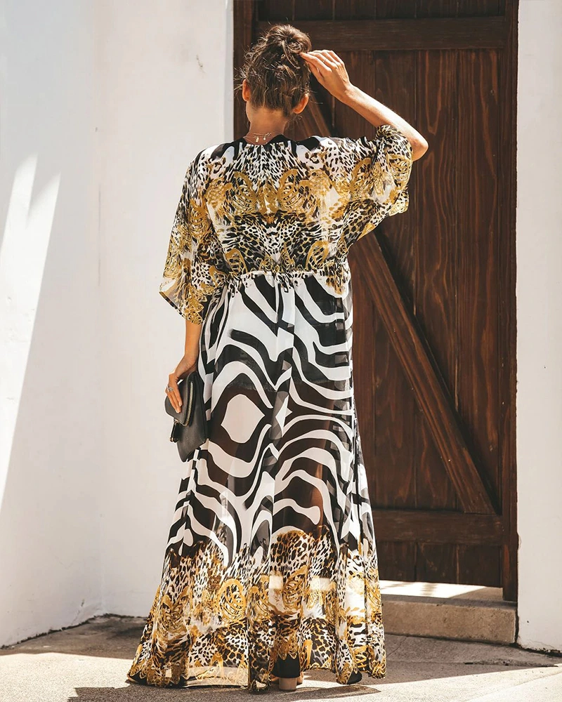 Kimono de plage style bohème imprimés savane – Image 5