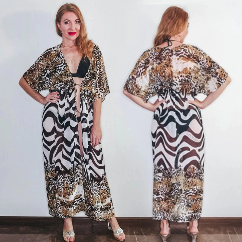 Kimono de plage style bohème imprimés savane – Image 3