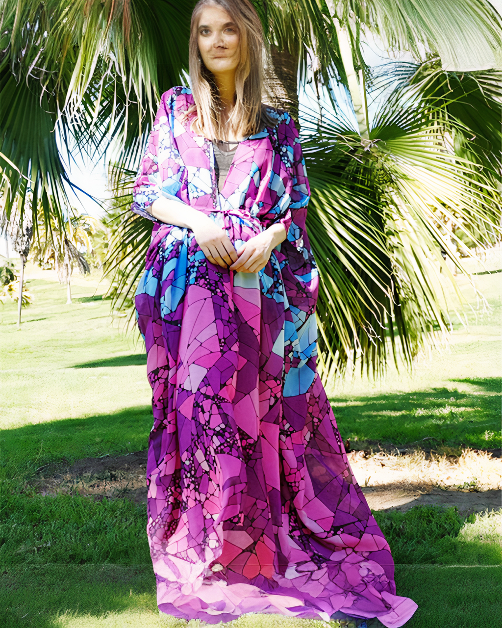 Kimono de plage violet style bohème pour femme – Image 5
