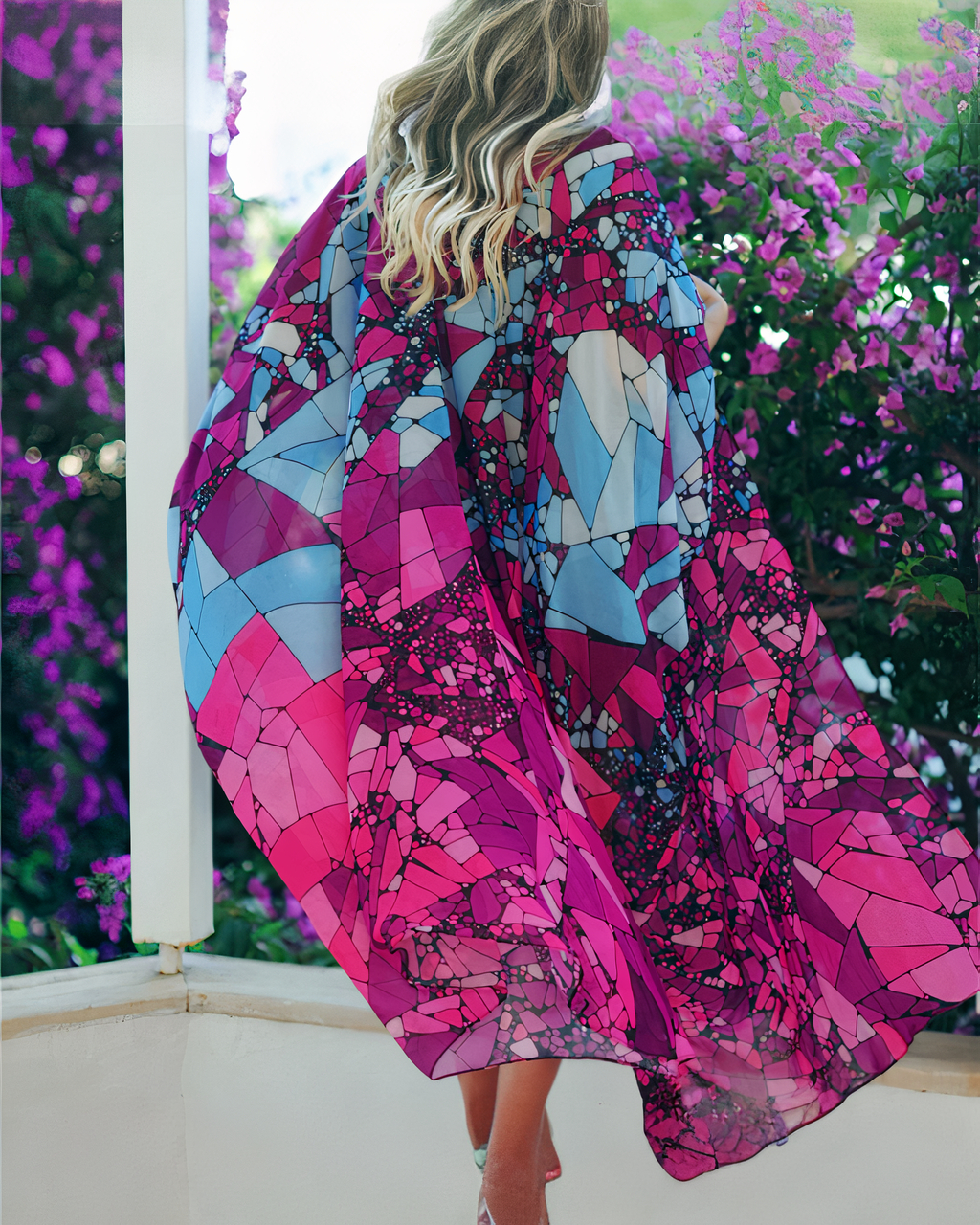 Kimono de plage violet style bohème pour femme – Image 4