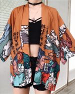 Kimono Japonais vintage orange pour femmes