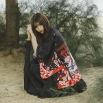 Kimono motif paysage japonaise pour femme
