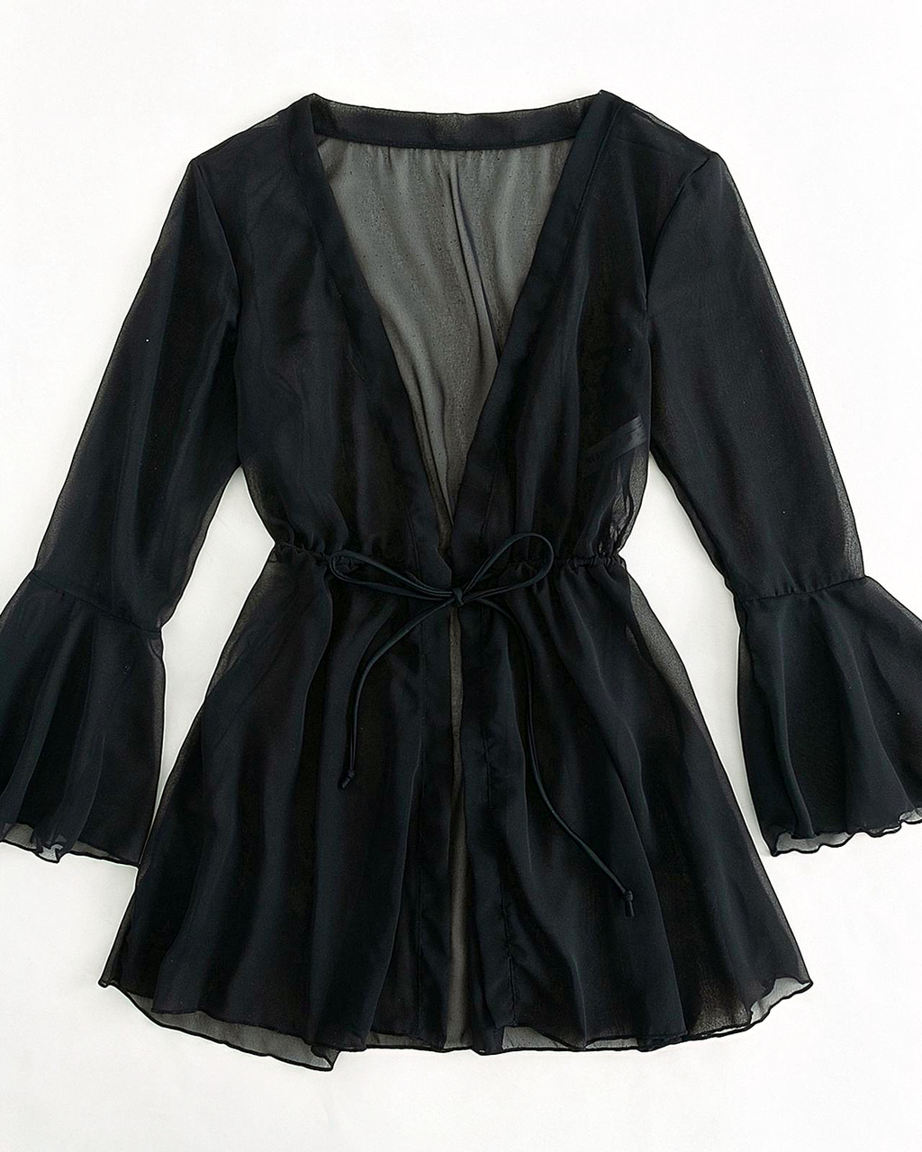 Kimono noir en mousseline de soie pour femmes – Image 2
