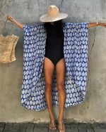 Kimono tunique de plage style bohème bleu pour femme