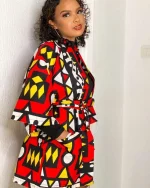 Kimono wax au motif géométrique pour femme