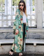 Long kimono à motifs de fleurs pour femmes