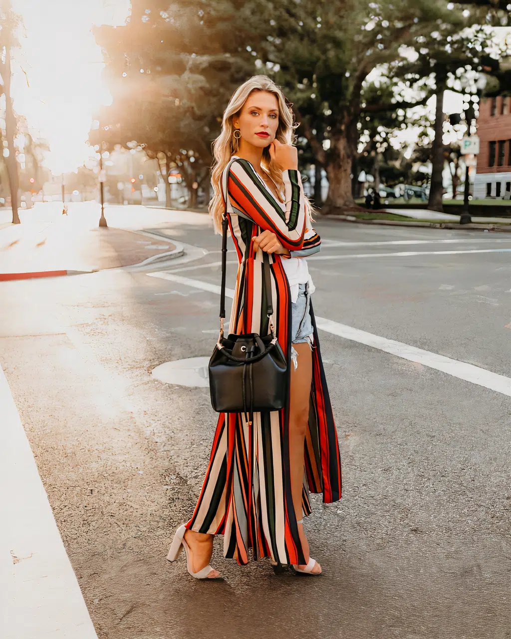 Long kimono cardigan rayé pour femmes – Image 2