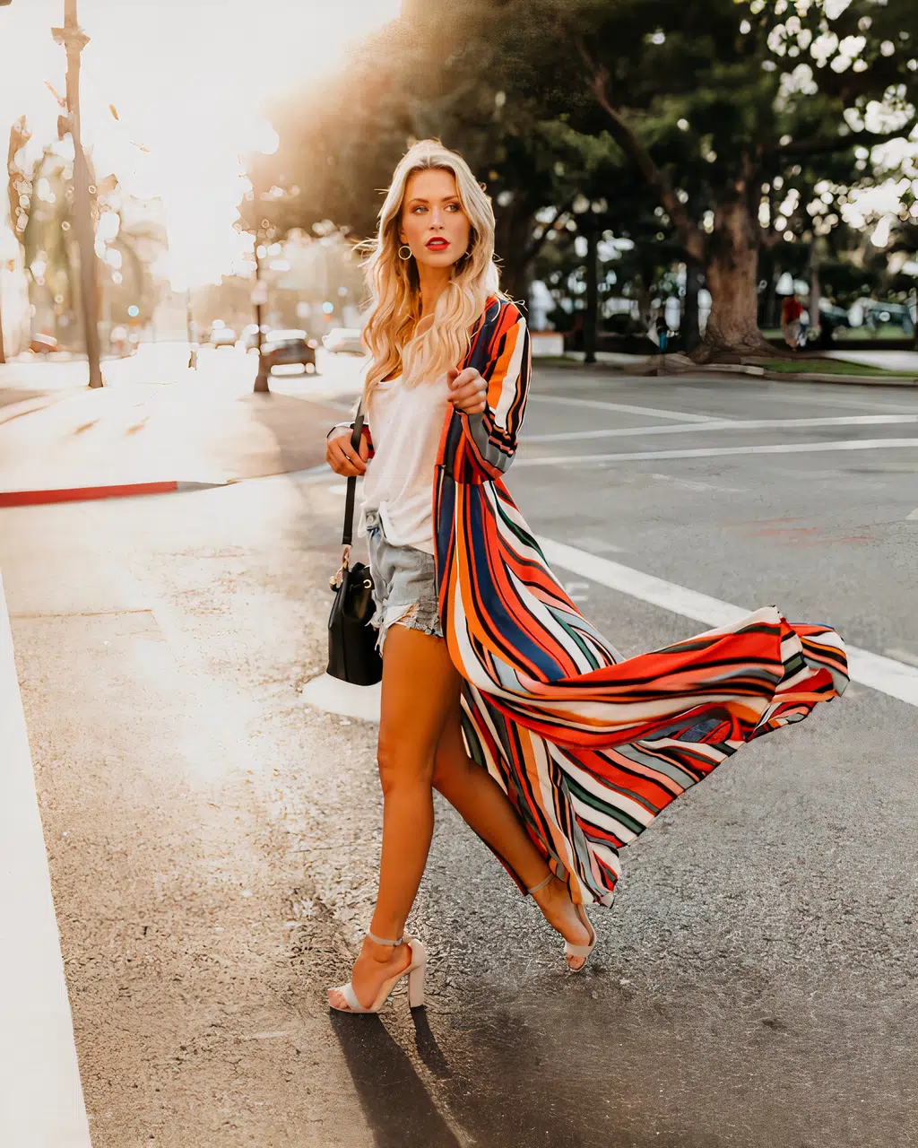 Long kimono cardigan rayé pour femmes – Image 3