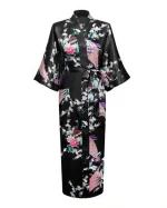 Long kimono coréen fleuri noir