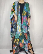Long kimono oriental imprimé savane