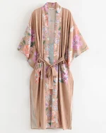 Manteau kimono bohème beige pour femme