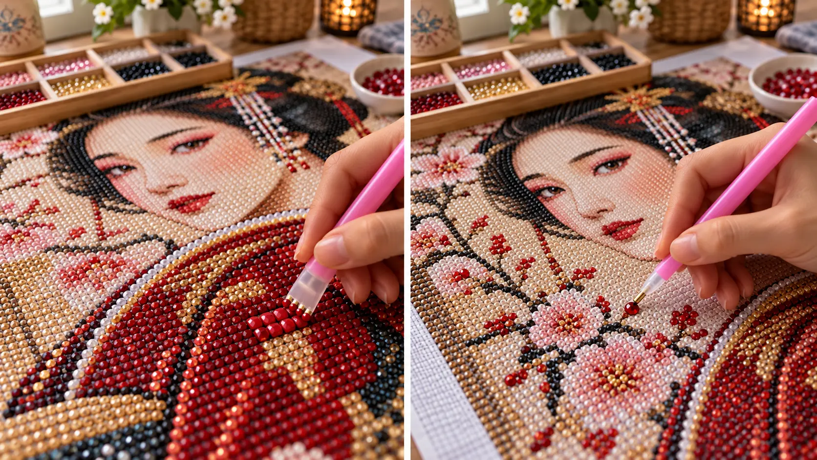 Illustration 2 pour Réussir les détails du visage et du kimono en broderie diamant geisha